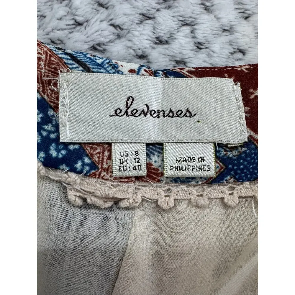Elevenses Beach Boho Pants Women 8 Blue Patch Floral Wide Leg